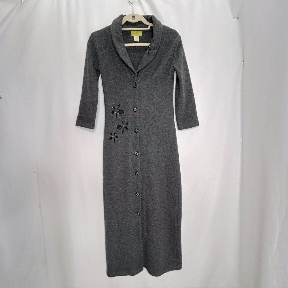 Ago e Filo long duster wool cardigan gray size small beaded